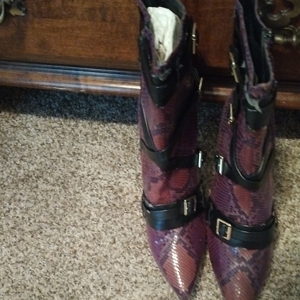 Women's Snakeskin Ankle Boots - Purple and Black